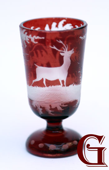 ruby glass stag engraving